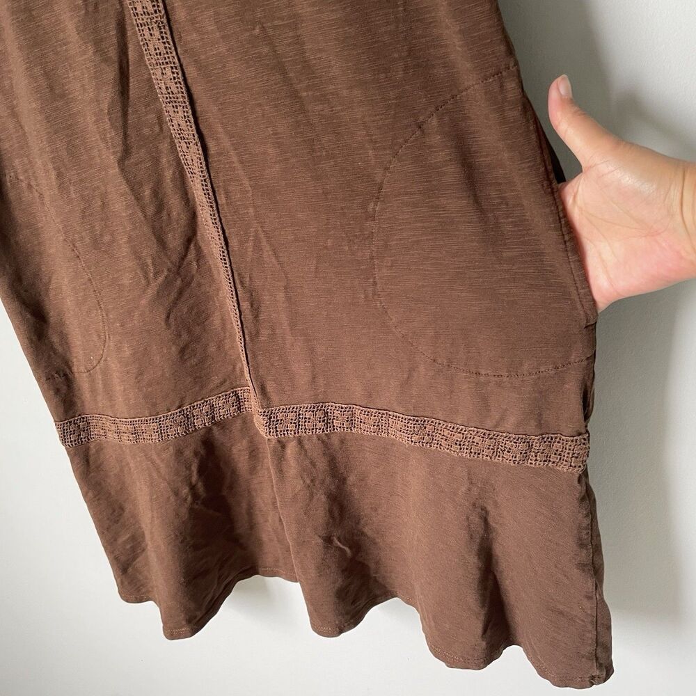 J. Jill Knit Crochet Cotton Blend Dress Brown Knee Length Pockets Size Medium - Picture 6 of 11